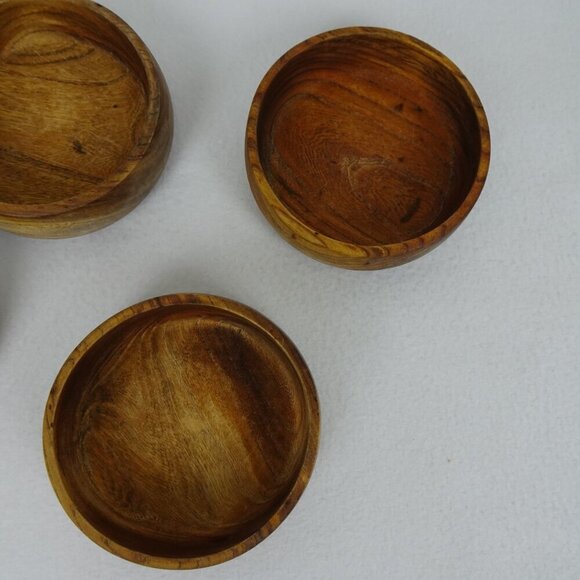 4 Vintage Teak Wood Salad Bowls 6" Diameter Round - Picture 5 of 11